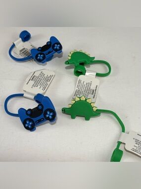 NEW Target Bullseyes Playground Silicone Straw Toppers Controller & Dino 4 total